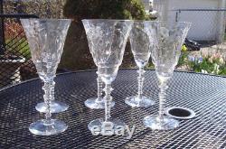 Vintage Crystal Wine Glasses 6 Christmas Etched Optic Glass Hand Cut Stem