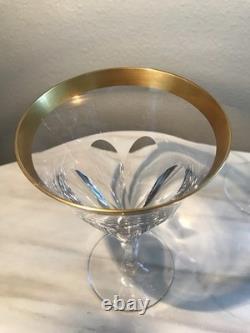 Vintage Crystal Wine Glasses Cut Facete Panels Gold Rim Gilding MCM Set of 6