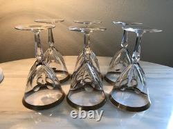 Vintage Crystal Wine Glasses Cut Facete Panels Gold Rim Gilding MCM Set of 6