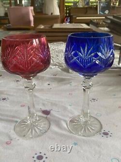 Vintage Crystal Wine Glasses Set of 6 Green Purple Blue