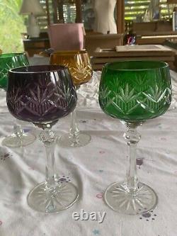 Vintage Crystal Wine Glasses Set of 6 Green Purple Blue