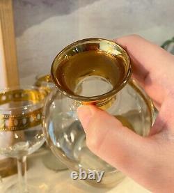 Vintage Culver Antigua Decanter And Six Wine Glasses MCM 22k Gold Barware EUC
