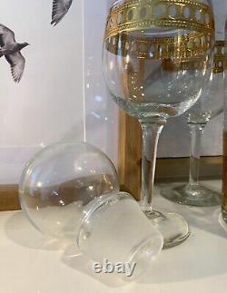 Vintage Culver Antigua Decanter And Six Wine Glasses MCM 22k Gold Barware EUC