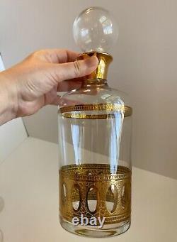 Vintage Culver Antigua Decanter And Six Wine Glasses MCM 22k Gold Barware EUC