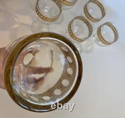 Vintage Culver Antigua Decanter And Six Wine Glasses MCM 22k Gold Barware EUC