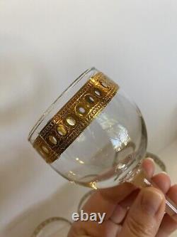 Vintage Culver Antigua Decanter And Six Wine Glasses MCM 22k Gold Barware EUC
