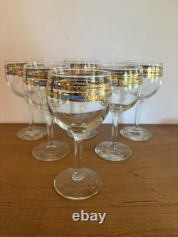 Vintage Culver Empress 22k Gold Band Wine Glasses Set Of 6 Blue Green