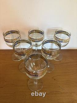 Vintage Culver Empress 22k Gold Band Wine Glasses Set Of 6 Blue Green