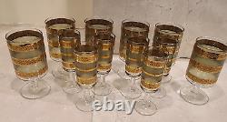 Vintage Culver Starlyte Gold And Green Banded Cordial & Wine Glasses Set of 12