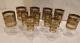 Vintage Culver Starlyte Gold And Green Banded Cordial & Wine Glasses Set of 12