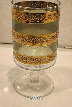 Vintage Culver Starlyte Gold And Green Banded Cordial & Wine Glasses Set of 12