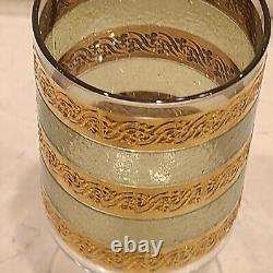 Vintage Culver Starlyte Gold And Green Banded Cordial & Wine Glasses Set of 12
