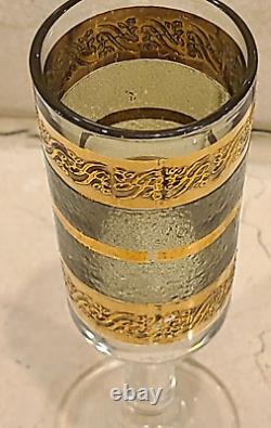Vintage Culver Starlyte Gold And Green Banded Cordial & Wine Glasses Set of 12