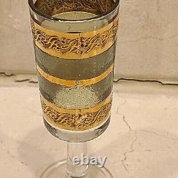 Vintage Culver Starlyte Gold And Green Banded Cordial & Wine Glasses Set of 12
