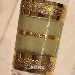Vintage Culver Starlyte Gold And Green Banded Cordial & Wine Glasses Set of 12