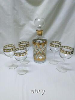 Vintage Culver Valencia Decanter and 5 Wine Glasses