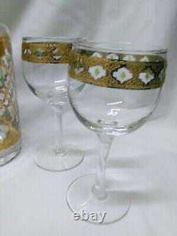 Vintage Culver Valencia Decanter and 5 Wine Glasses