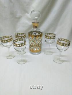 Vintage Culver Valencia Decanter and 5 Wine Glasses