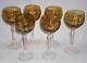 Vintage Cut Clear Crystal Czech Bohemian Wine Glasses Stemware Amber Set of 6