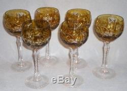 Vintage Cut Clear Crystal Czech Bohemian Wine Glasses Stemware Amber Set of 6