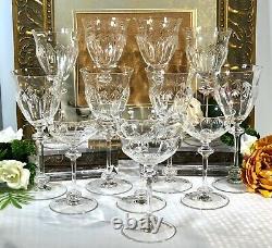 Vintage Cut Crystal Glasses Wine 11 Oz / Tall champagne 6 Oz 12 pieces