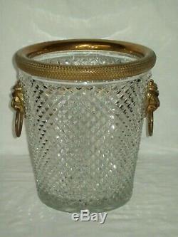 Vintage Cut Crystal Wine Chiller / Champagne Server Ice Bucket / Brass & Glass