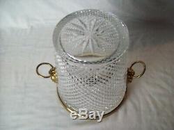 Vintage Cut Crystal Wine Chiller / Champagne Server Ice Bucket / Brass & Glass