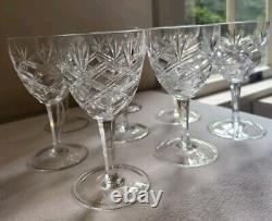 Vintage Cut Crystal Wine Glasses Goblets 5 5/8 (Set of 8) Criss Cross Fan