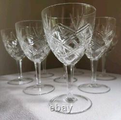 Vintage Cut Crystal Wine Glasses Goblets 5 5/8 (Set of 8) Criss Cross Fan