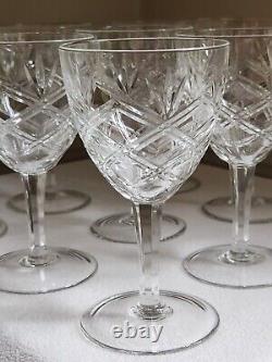 Vintage Cut Crystal Wine Glasses Goblets 5 5/8 (Set of 8) Criss Cross Fan