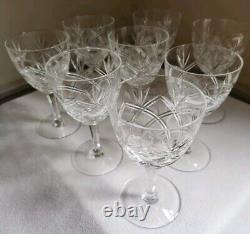 Vintage Cut Crystal Wine Glasses Goblets 5 5/8 (Set of 8) Criss Cross Fan