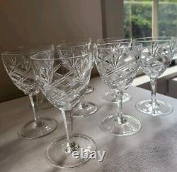 Vintage Cut Crystal Wine Glasses Goblets 5 5/8 (Set of 8) Criss Cross Fan