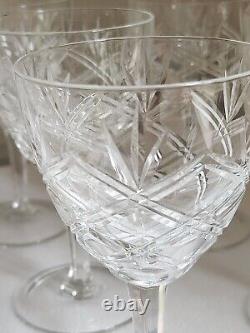 Vintage Cut Crystal Wine Glasses Goblets 5 5/8 (Set of 8) Criss Cross Fan
