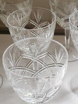 Vintage Cut Crystal Wine Glasses Goblets 5 5/8 (Set of 8) Criss Cross Fan