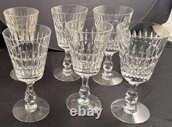 Vintage Cut Crystal Wine Goblets Criss Cross Diamond Faceted Stem Set of Six