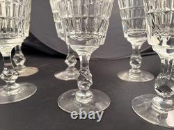 Vintage Cut Crystal Wine Goblets Criss Cross Diamond Faceted Stem Set of Six