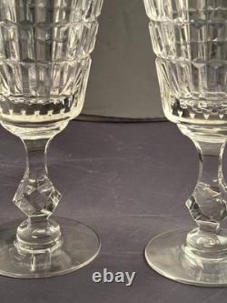 Vintage Cut Crystal Wine Goblets Criss Cross Diamond Faceted Stem Set of Six