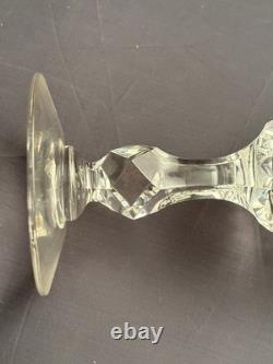 Vintage Cut Crystal Wine Goblets Criss Cross Diamond Faceted Stem Set of Six