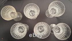 Vintage Cut Crystal Wine Goblets Criss Cross Diamond Faceted Stem Set of Six