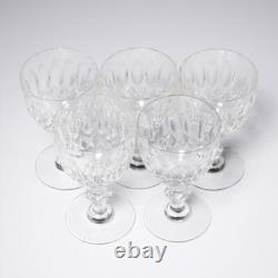 Vintage Cut Crystal Wine Water Goblet Notched Thumbprint Glasses 5pc Lot 5.75h