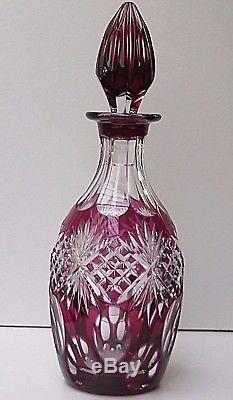 Vintage Cut Glass Lead Crystal Ruby Red/cranberry Clouor Wine Decanter