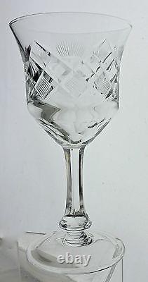 Vintage Cut Glass Or Crystal Wine Goblet Set 12 Flare Criss Cross Etched Stems