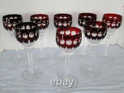 Vintage Cut To Clear Crystal Wine Glasses -deep Red Set Of 8 Germany Signed