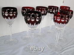 Vintage Cut To Clear Crystal Wine Glasses -deep Red Set Of 8 Germany Signed