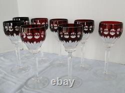 Vintage Cut To Clear Crystal Wine Glasses -deep Red Set Of 8 Germany Signed