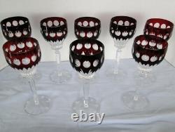 Vintage Cut To Clear Crystal Wine Glasses -deep Red Set Of 8 Germany Signed