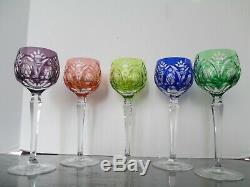 Vintage Cut to Clear Crystal Wine Glasses Goblets Czech Bohemian Colored