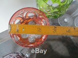 Vintage Cut to Clear Crystal Wine Glasses Goblets Czech Bohemian Colored