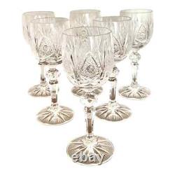 Vintage Czech Micro Cut Clear Crystal White Wine Glasses Set of 6