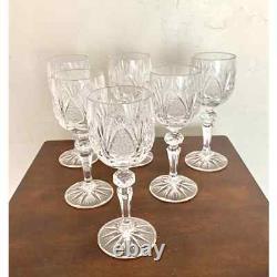 Vintage Czech Micro Cut Clear Crystal White Wine Glasses Set of 6